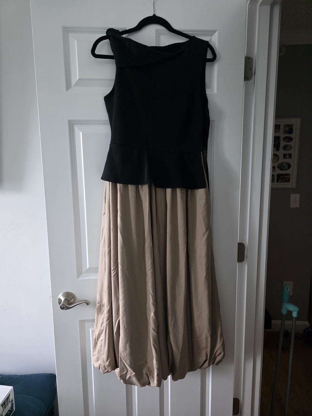 En Saison Black and Beige Two-Tone Sleeveless Maxi Dress